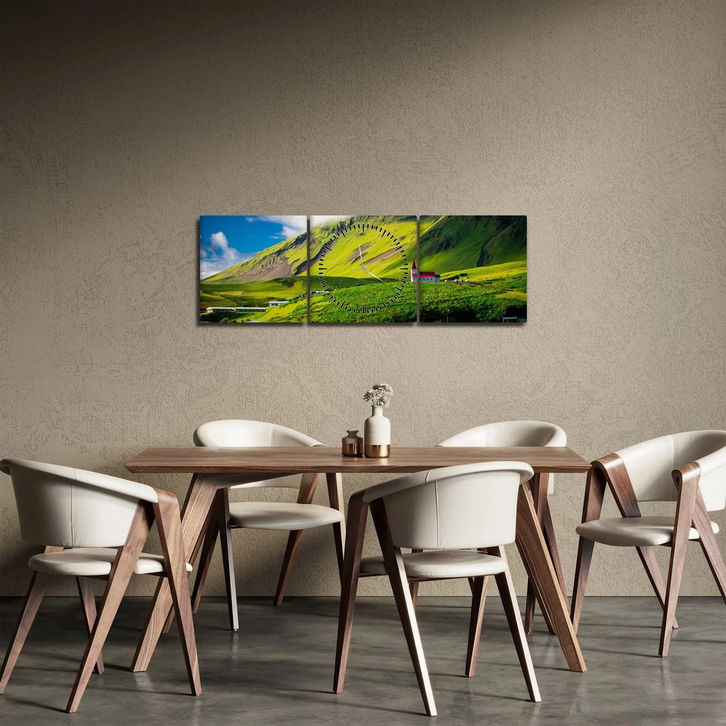 Obraz horskej krajiny (s hodinami) (90x30 cm)