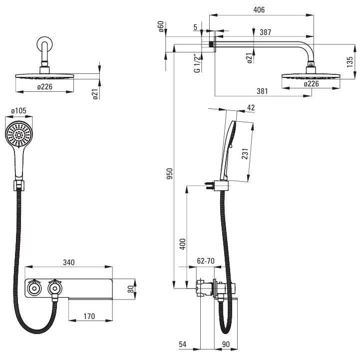 Deante Lobelia, podomietková sprchová súprava s termostatickou batériou, chrómová-biela, DEA-NAC_690T