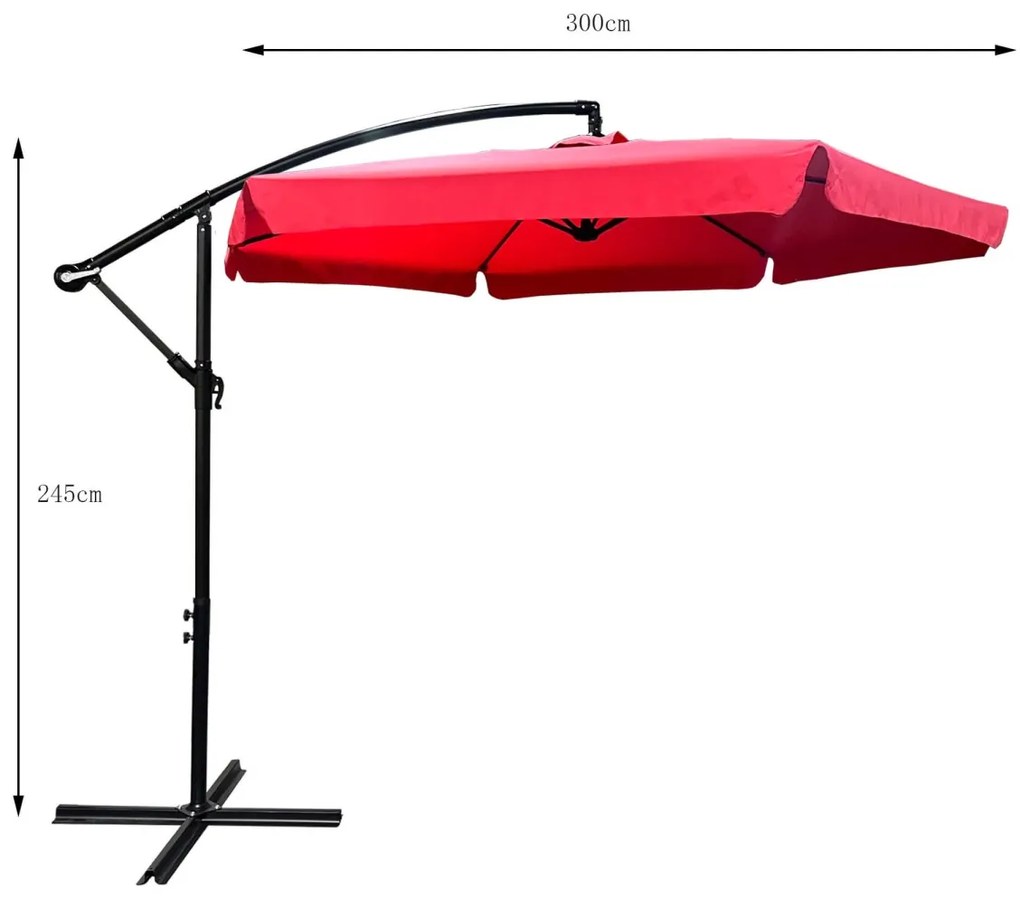 Záhradný slnečník CYNIA s bočnou nohou 300 cm červený