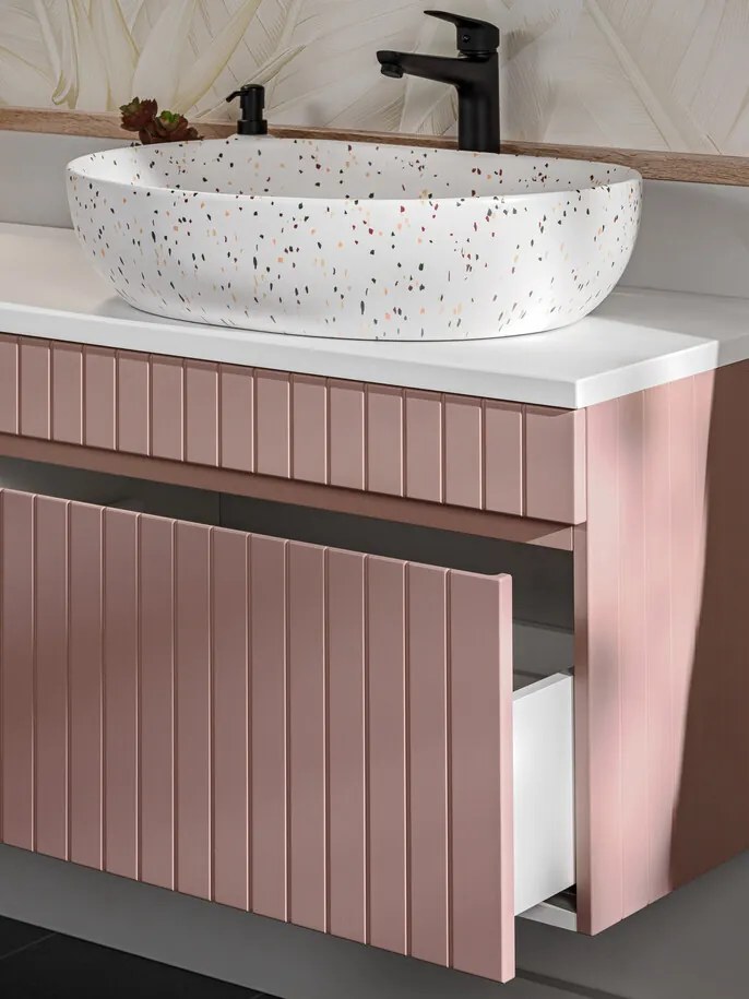 Závěsná skříňka pod umyvadlo Iconic s deskou 80 cm růže