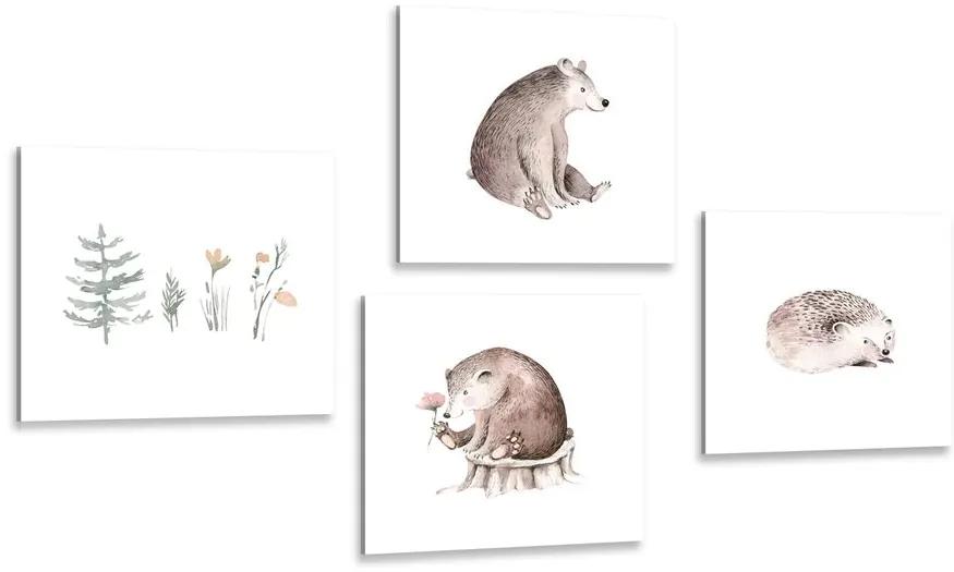 Set obrazov lesné zvieratká v minimalistickom štýle Varianta: 4x 40x40
