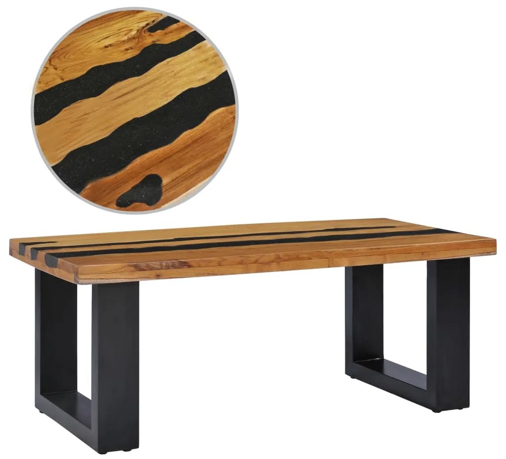 vidaXL Konferenčný stolík 100x50x40 cm masívne teakové drevo a lávové kamene