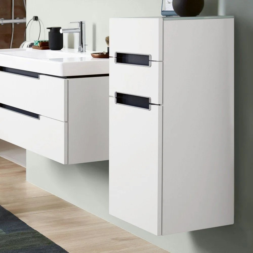 VILLEROY &amp; BOCH Subway 2.0 závesná bočná skrinka nízka, 1 dvierka + 2 šuplíky, pánty vpravo, 356 x 370 x 857 mm, White Matt, A7130RMS