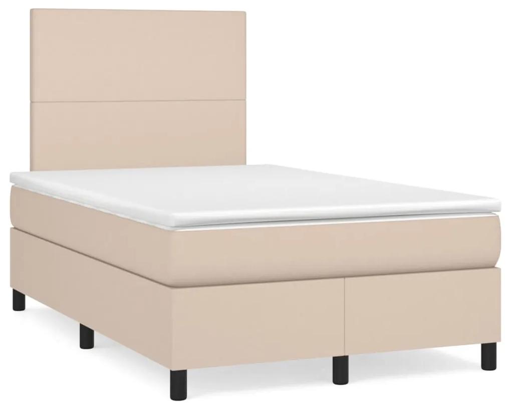 Boxspring posteľ+matrac a LED, kapučínová 120x190cm, umelá koža 3270286