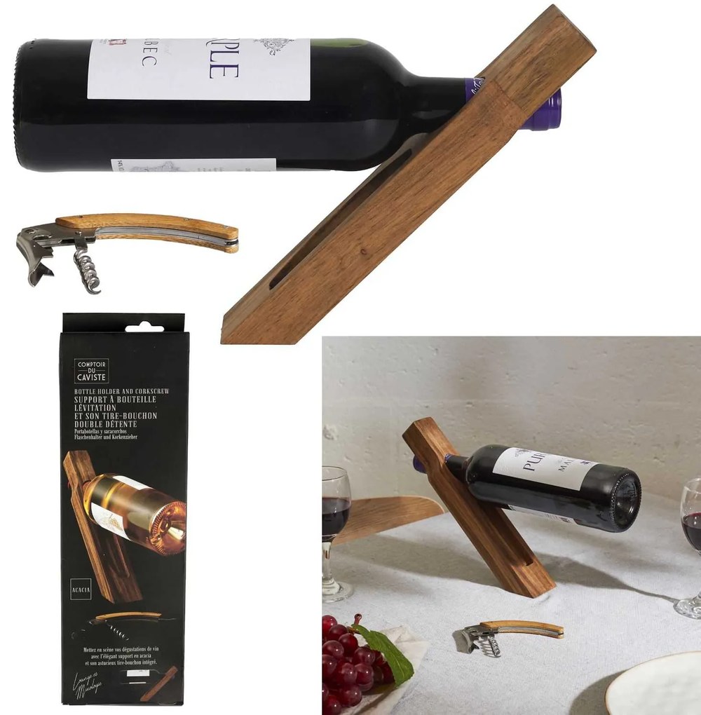 STOJAN NA VÍNO + VÝVRTKA GRAVINO 26,5X5X3 CM HNEDÁ