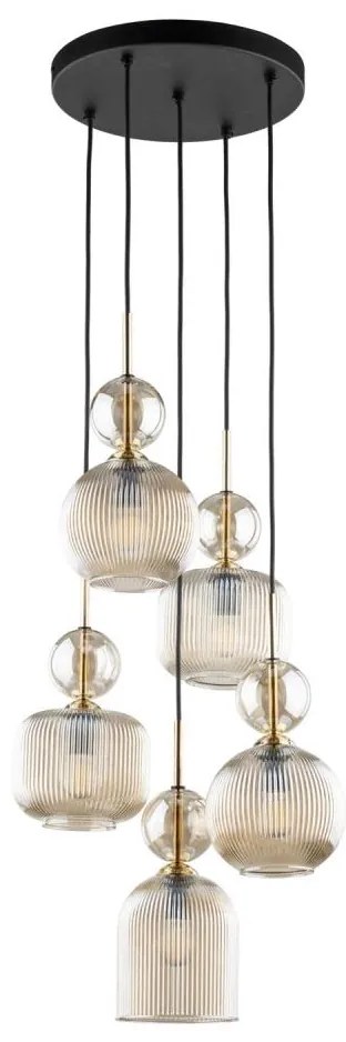Luster na lanku SOPHIA 5xE14/10W/230V čierna/dýmová béžová