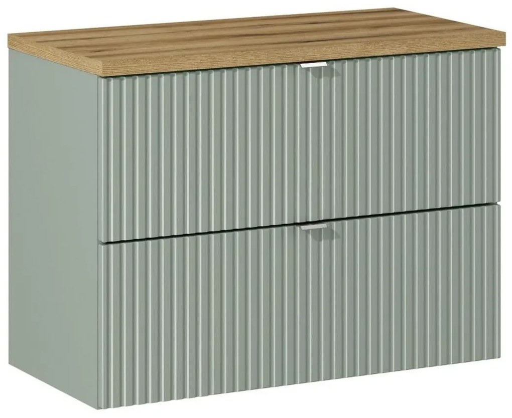 Závěsná skříňka pod umyvadlo Line Reed s deskou 80 cm zelená/dub coast evoke
