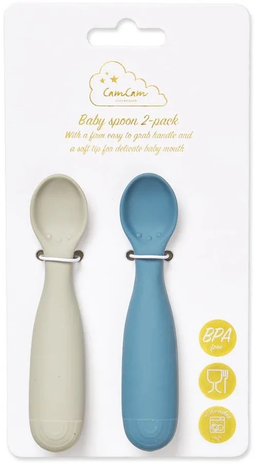 Modré/sivé detské lyžičky v súprave 2 ks zo silikónu Midnight Mix – Cam Cam Copenhagen