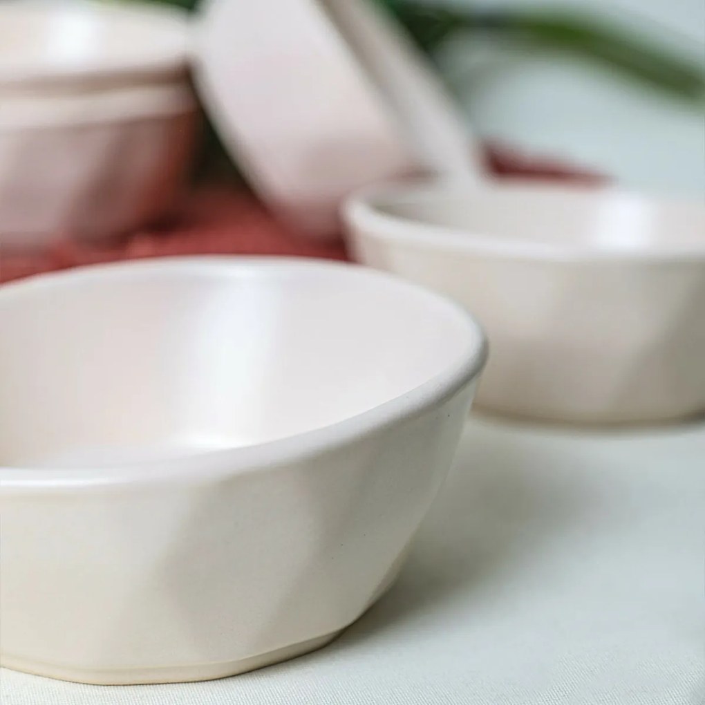 Súprava 6 kameninových misiek Facetta 12 cm, krémová