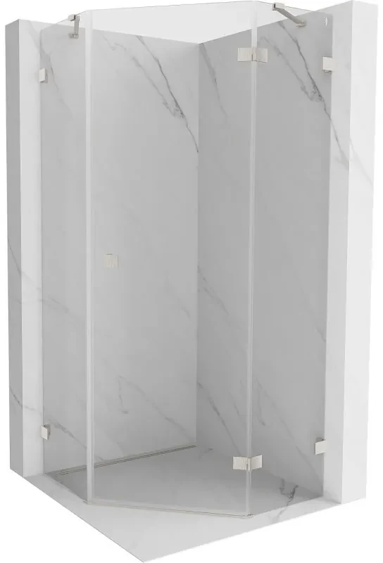 Mexen Lunar, päťuholníkový sprchový kút s pravým sklonom 80 x 80 cm, 8mm číre sklo, oceľový profil, 831-080P-080L-97-00-P
