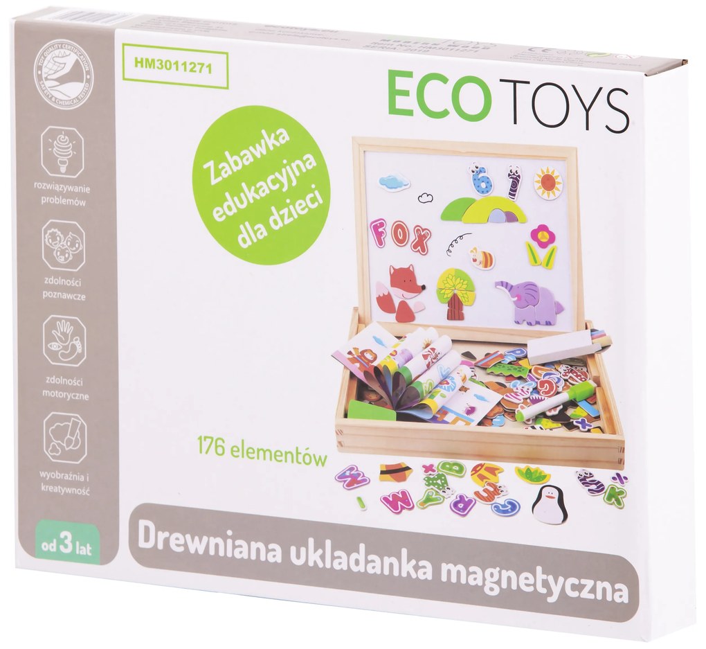 EcoToys Drevená magnetická tabuľa - 176 prvkov