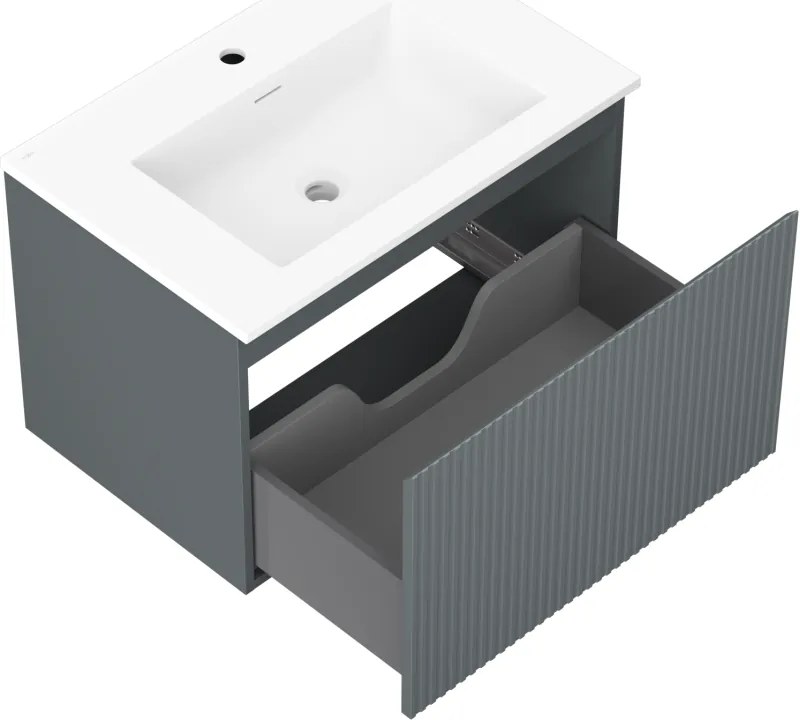 Mexen Rivel, kúpeľňová skrinka 70 cm s umývadlom Otis, 1 zásuvka, drážkovaná, grafitová matná/biela matná, 91A20-07047-1-BF66-W18M01