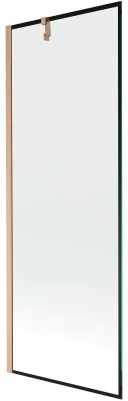 Mexen Next, 1-krídlová vaňová zástena 70 x 150 cm, 6mm číre sklo - čierny vzor, medená matná, 895-070-000-00-70-65