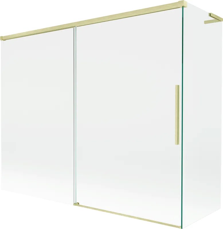 Mexen Rox, L posuvná 2-krídlová vaňová zástena 190 + 80 x 150 cm, 8mm číre sklo, zlatý matný profil, 8C9L-190-080-55-00