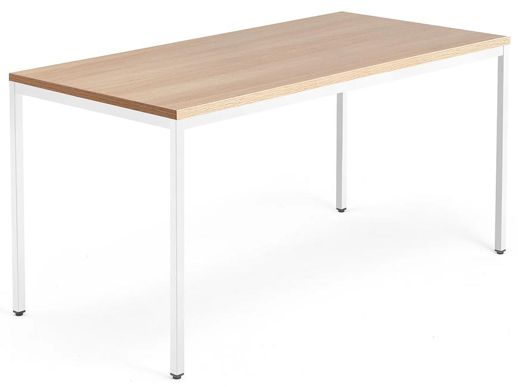 Rokovací stôl QBUS, 1600x800 mm, so 4 nohami, biely rám, dub