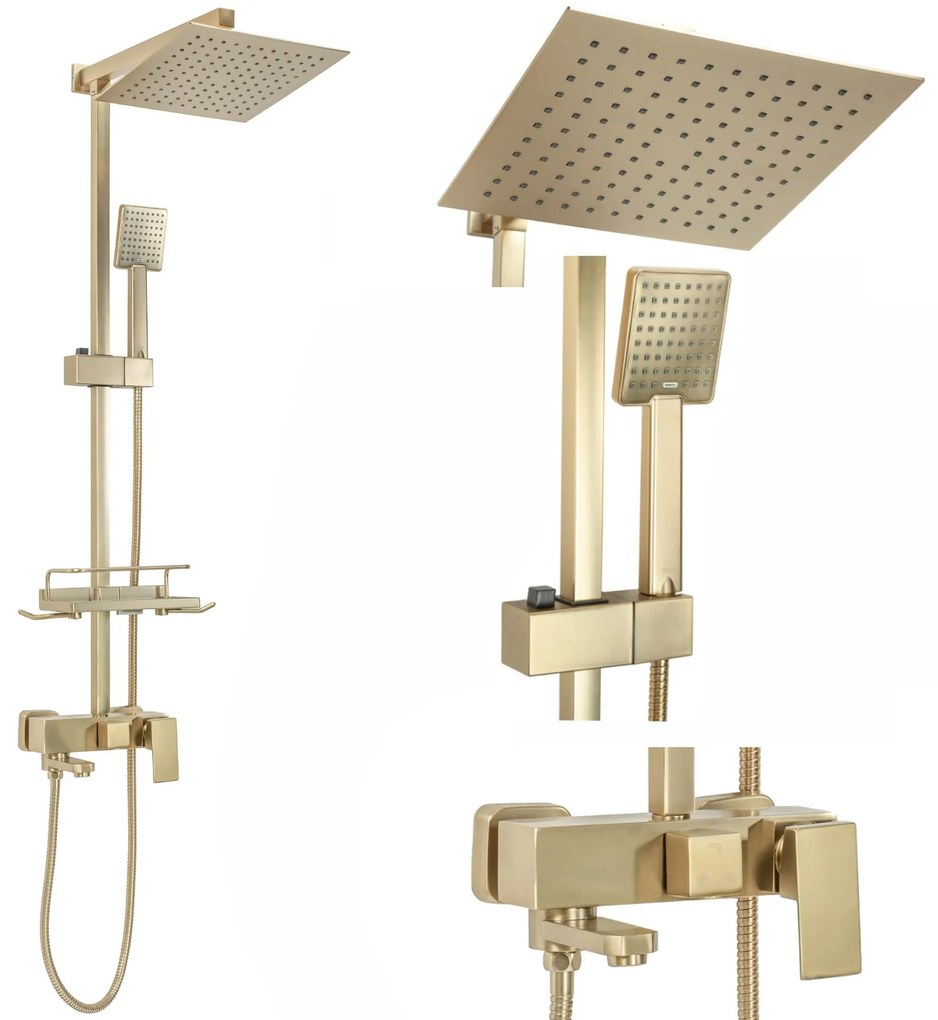 Rea Jack, sprchová súprava s pákovou batériou a nerezovou hlavovou sprchou, zlatá matná, REA-P7050