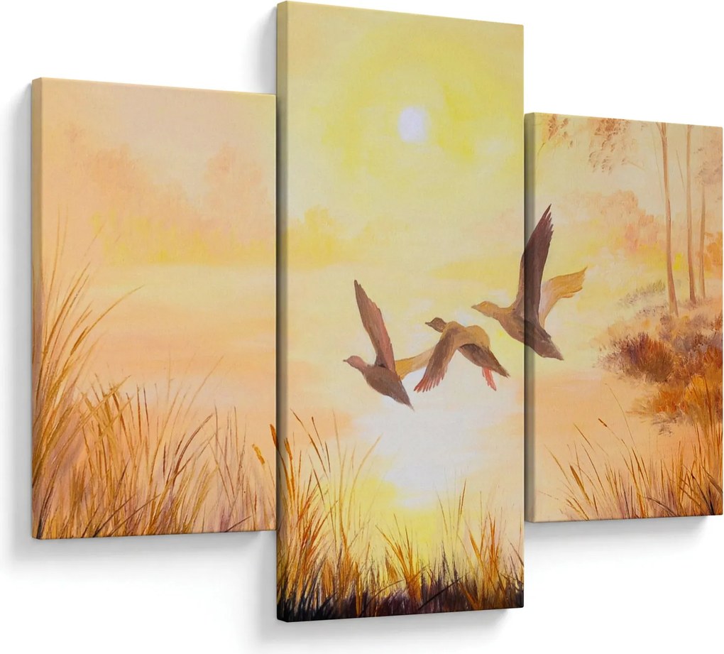 Obraz - Žeriavy pri západe slnka (90x60 cm)