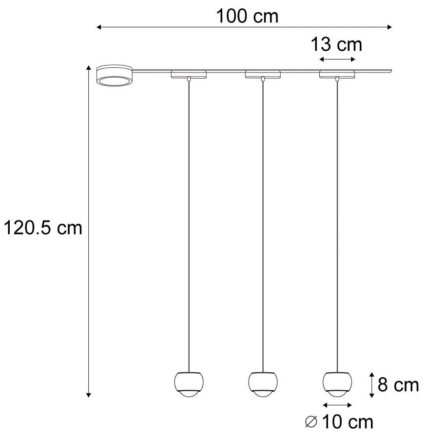 Moderný koľajnicový systém s 3 čiernymi závesnými svetlami 1-fázový - Magnetic Lance