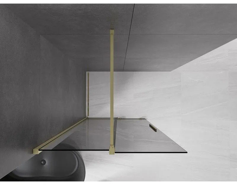 Mexen Velar, sprchová zástena s posuvnými dverami Walk-in 100 x 200 cm, 8mm šedé sklo, zlatá matná, 871-100-000-43-55