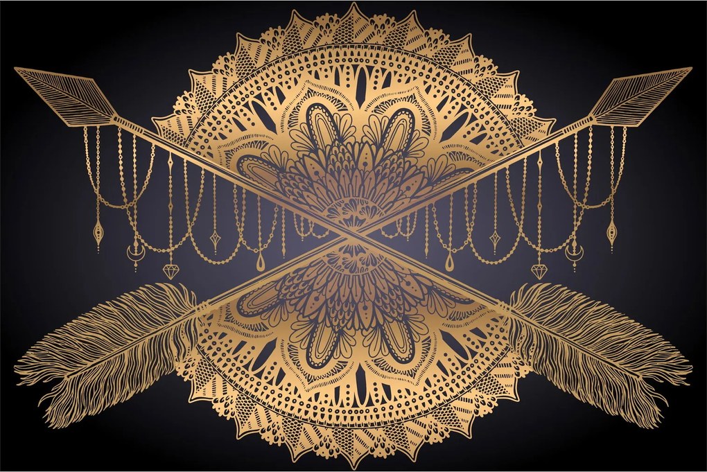 Obraz - Zlatá mandala s šípmi (90x60 cm)