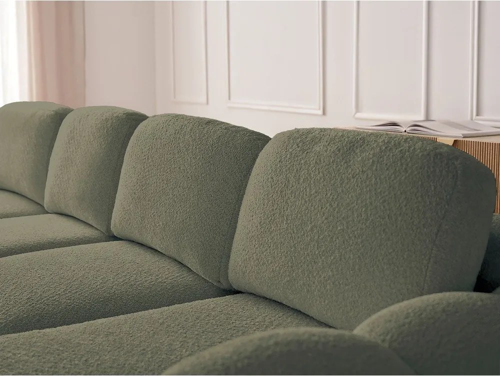 Zelená rozkladacia/s úložným priestorom rohová pohovka z textílie buklé (pravý roh/s leňoškou) Montaigne – Bobochic Paris