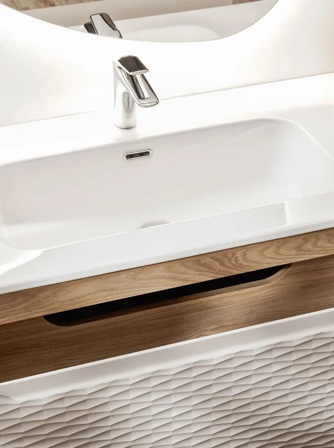 Závěsná skříňka pod umyvadlo Ocean 90 cm dub olejovaný/béžová