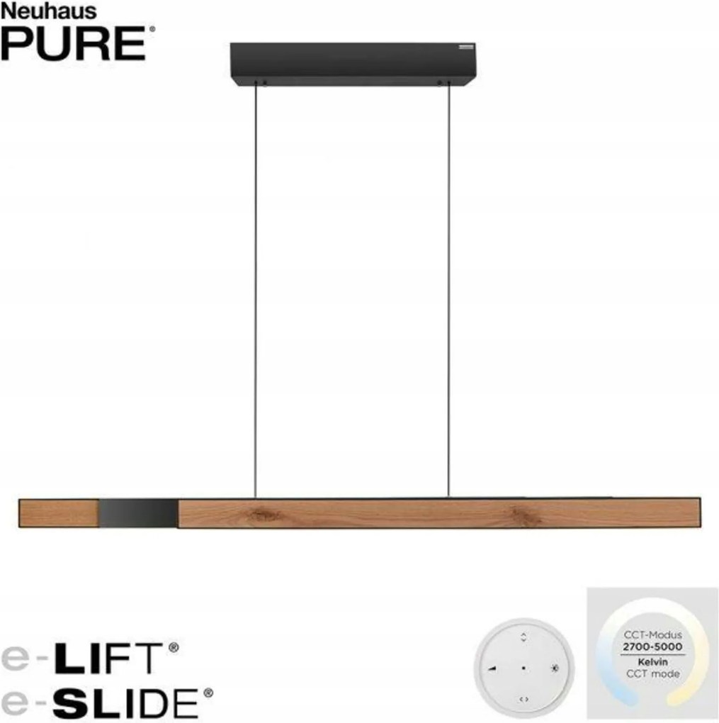 Paul Neuhaus Pure-moto-rise Led závesné svietidlo dub, el. výška/dĺžka, Cct,