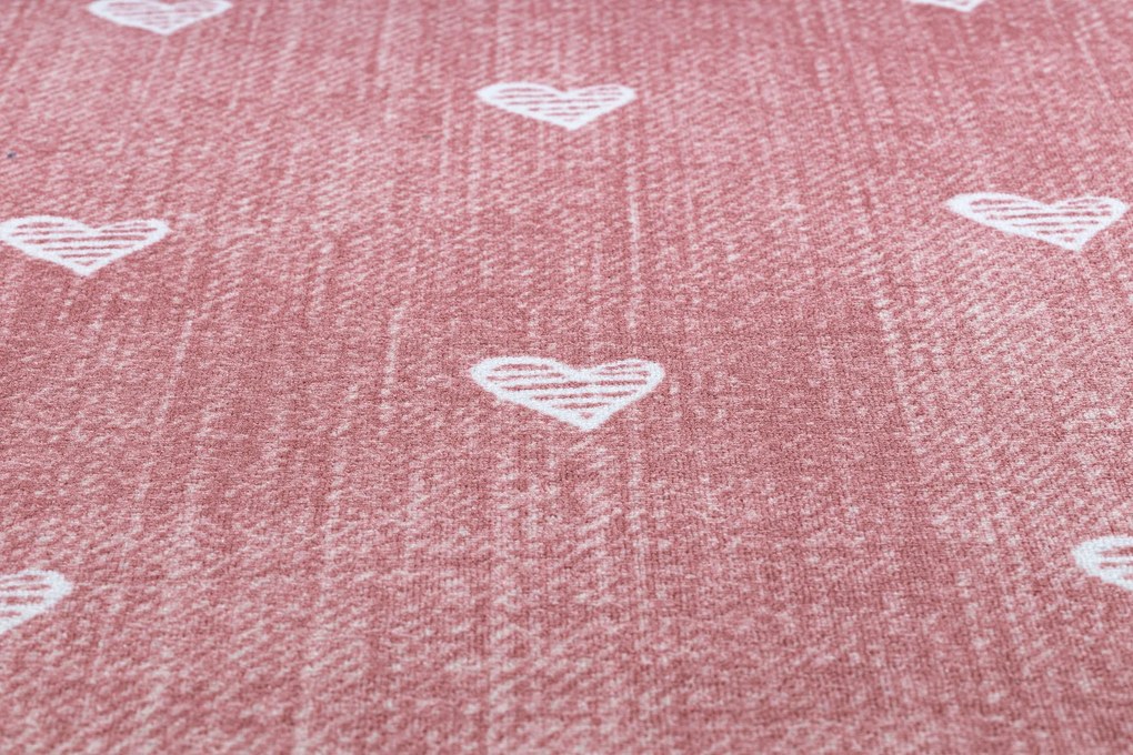 Okrúhly koberec pre deti HEARTS Jeans, vintage srdce - ružová Veľkosť: kruh 100 cm