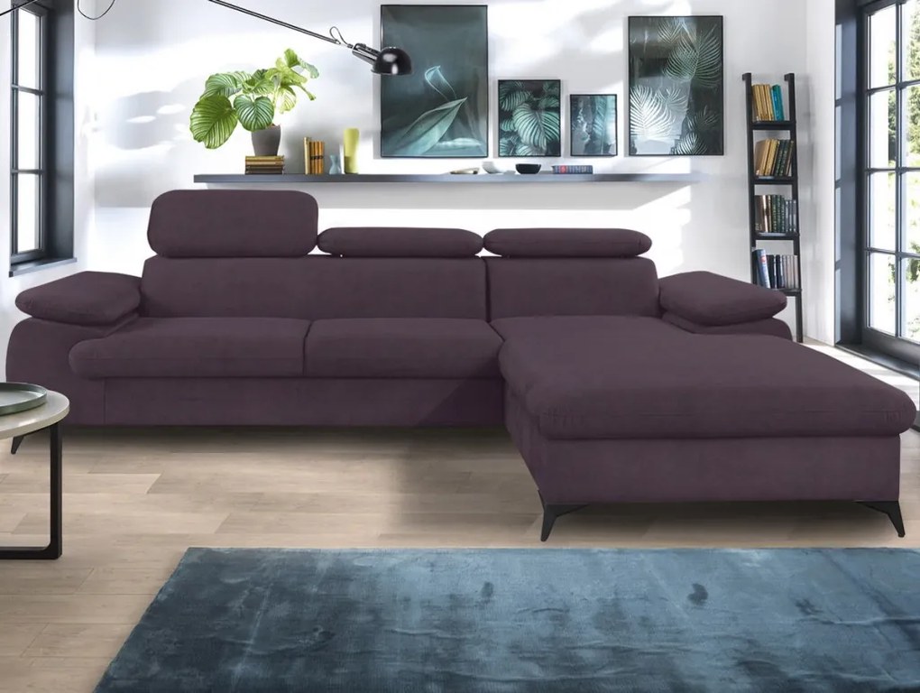 Rohová sedacia súprava Scala, hroznová ružovo-fialová látka, pravý roh