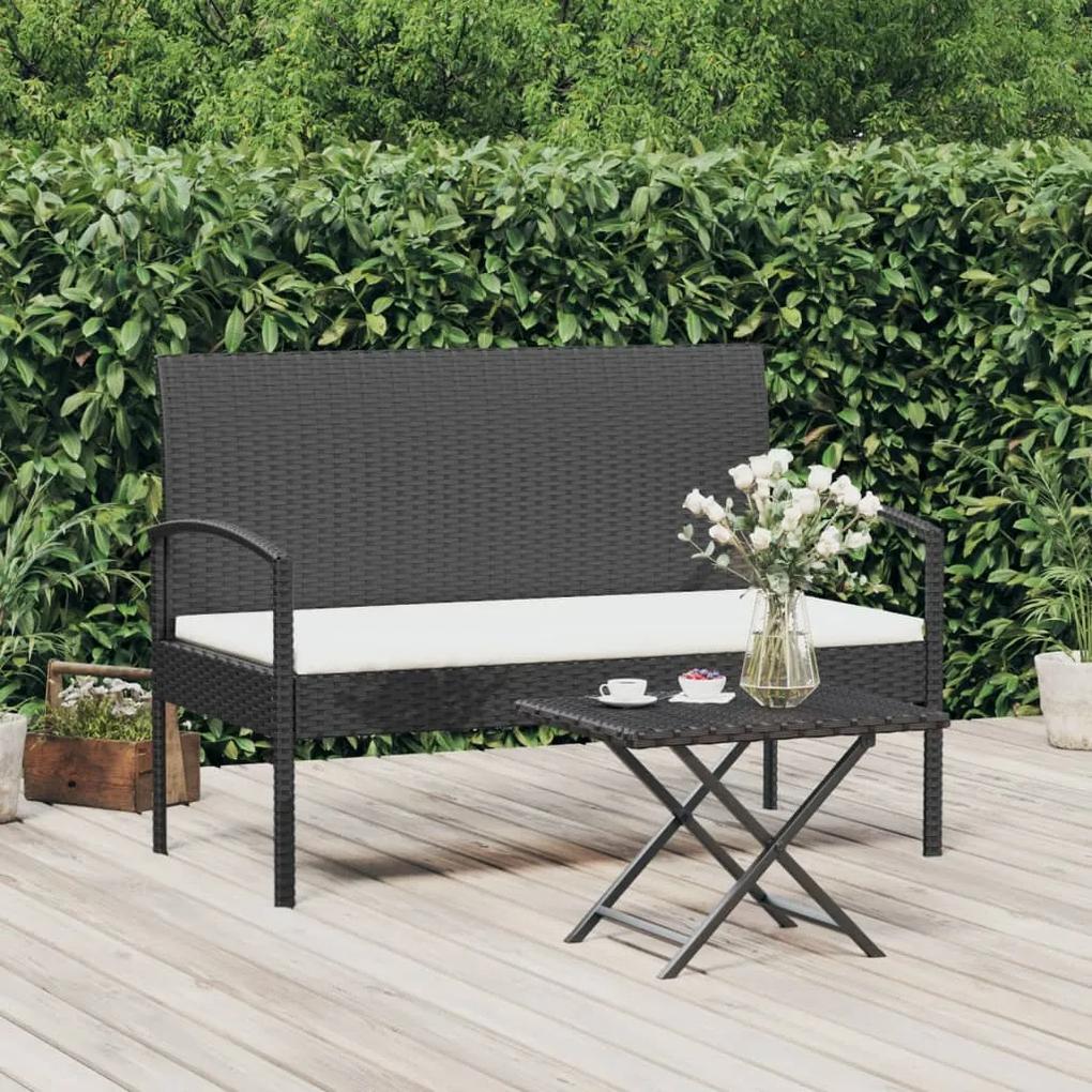 Záhradná lavička s vankúšmi čierna 105 cm polyratan 362166