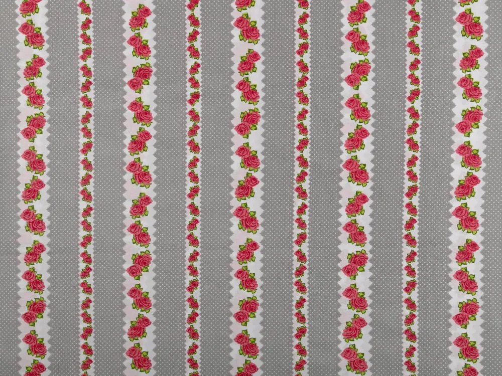 Bavlnená látka/plátno Sandra SA-419 Ružičky na sivom bodkovanom - šírka 220 cm