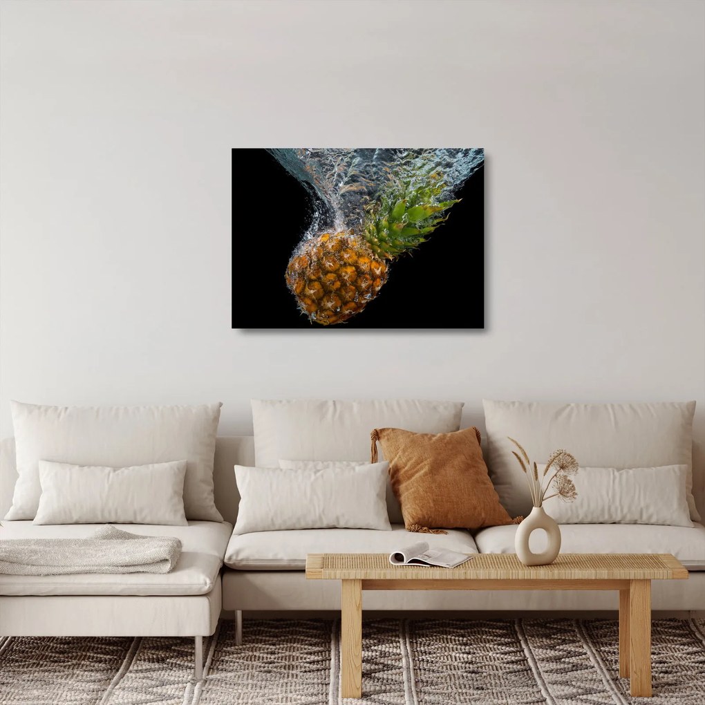 Sklenený obraz ananásu vo vode (70x50 cm)