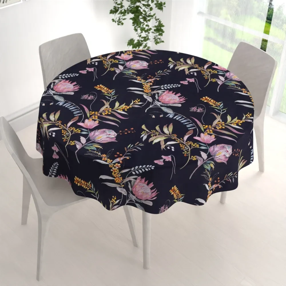 Biante Bavlnený okrúhly obrus Sandra SA-427 Dúhové kvety na tmavo modrom Ø 120 cm