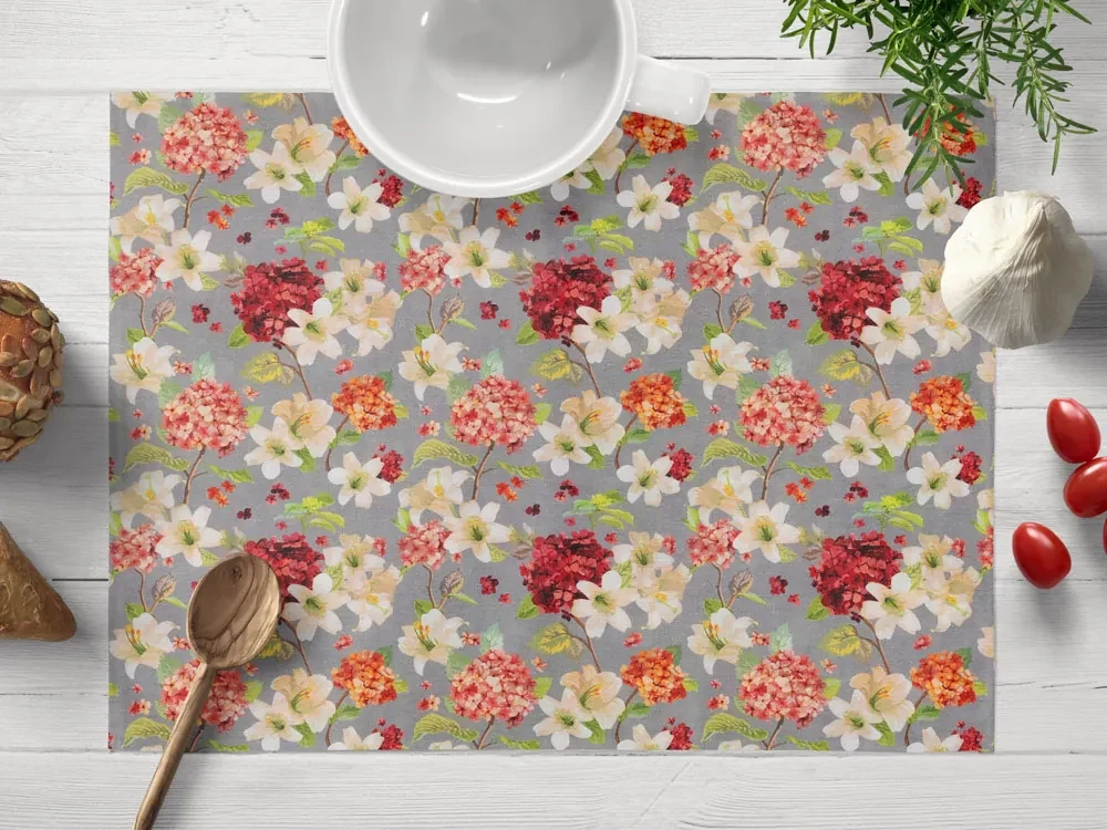 Biante Dekoračné prestieranie na stôl PML-092 Hortenzie a ľalie na sivom 35x45 cm
