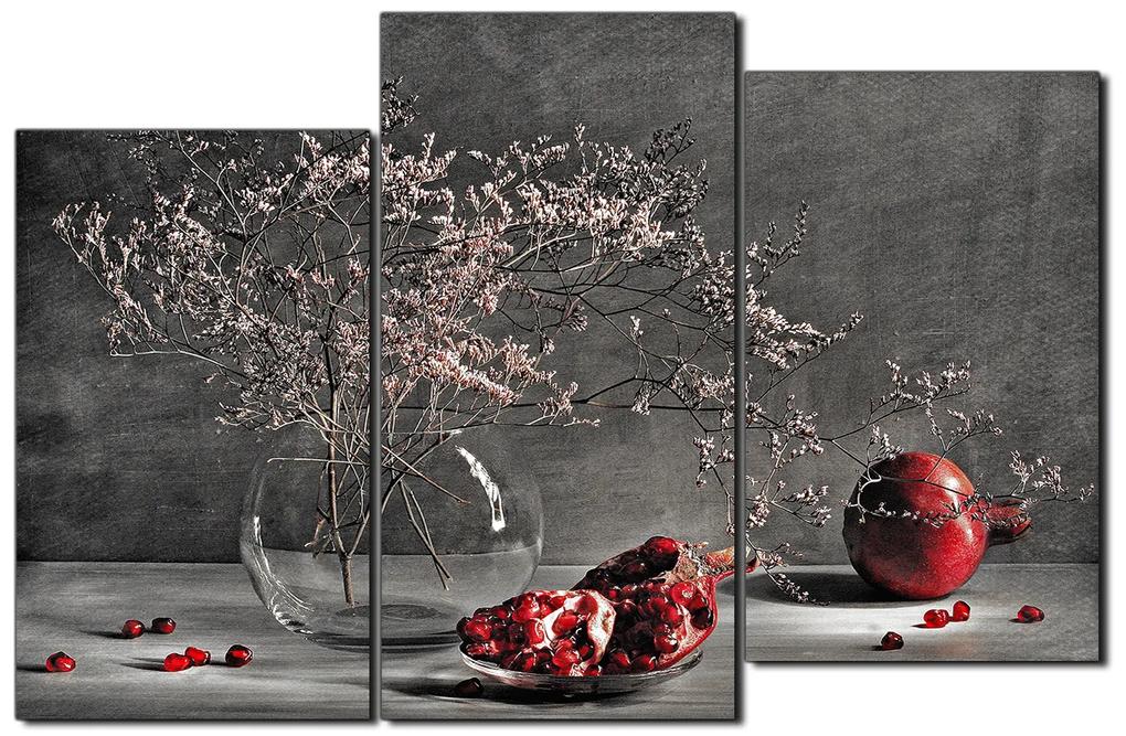 Obraz na plátne - Zátišie - vetva a granátové jablko 1274QD (135x90 cm)