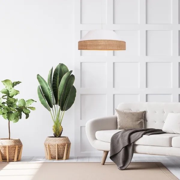 Luster na lanku MANISO 1xE27/60W/230V pr. 45 cm biela/béžová