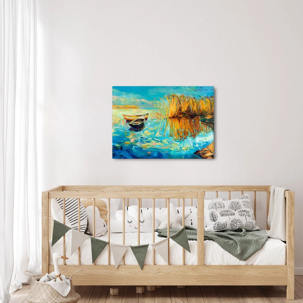 Obraz - Jazero s loďkami (70x50 cm)