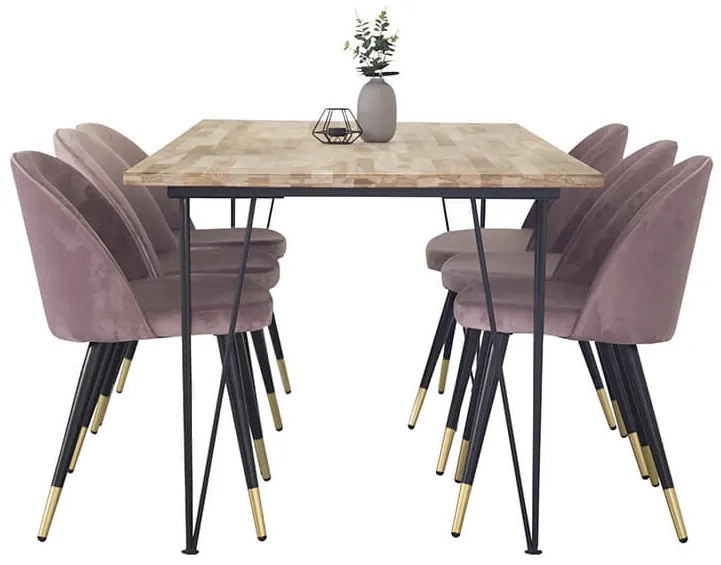Bali Velvet stolová súprava teak béžová/ružová