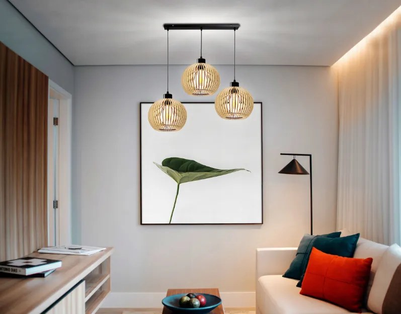 BERGE Stropné LED svietidlo LOFT 3xE27 - WOOD - čierne