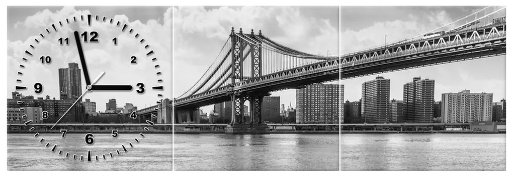 Gario Obraz s hodinami Brooklyn New York - 3 dielny Rozmery: 90 x 30 cm