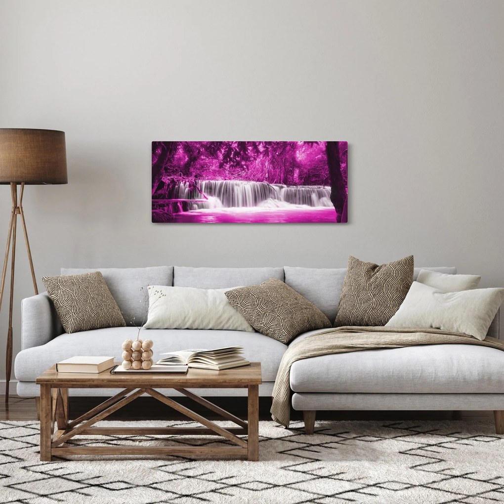Obraz - fialový, vodopád (120x50 cm)