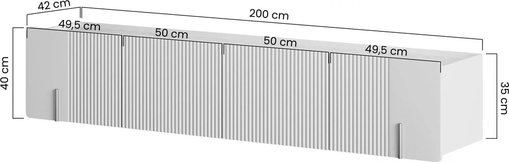 Závesný TV stolík Malmi 200 cm - čierny mat / zlatá