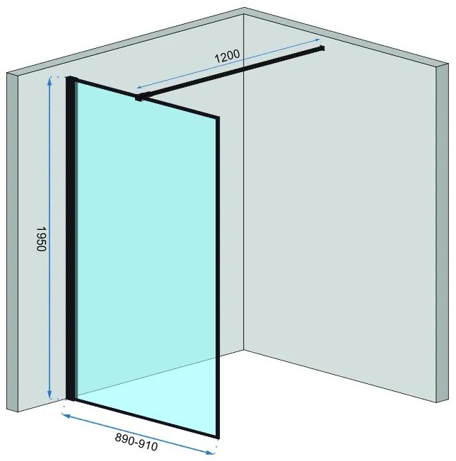 Rea - Bler sprchová zástena 90x195cm, 8mm sklo, číre sklo / čierny profil, REA-K7638