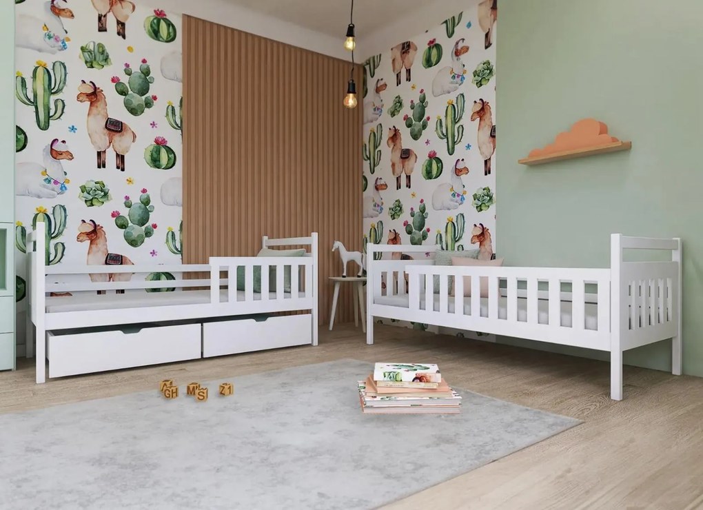 Detská poschodová posteľ z masívu borovice MARIE so zásuvkami 200x90 cm - biela