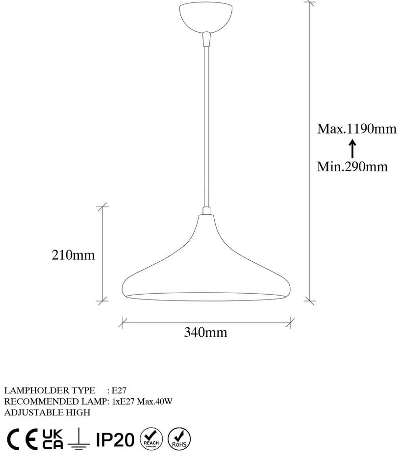 Závesné svietidlo v čiernej a medenej farbe s kovovým tienidlom ø 34 cm Barek – Opviq lights