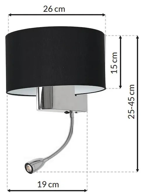 EUlight Nástenné svietidlo Napoli, 1x čierne textilné tienidlo + 1xLED 1w, ch