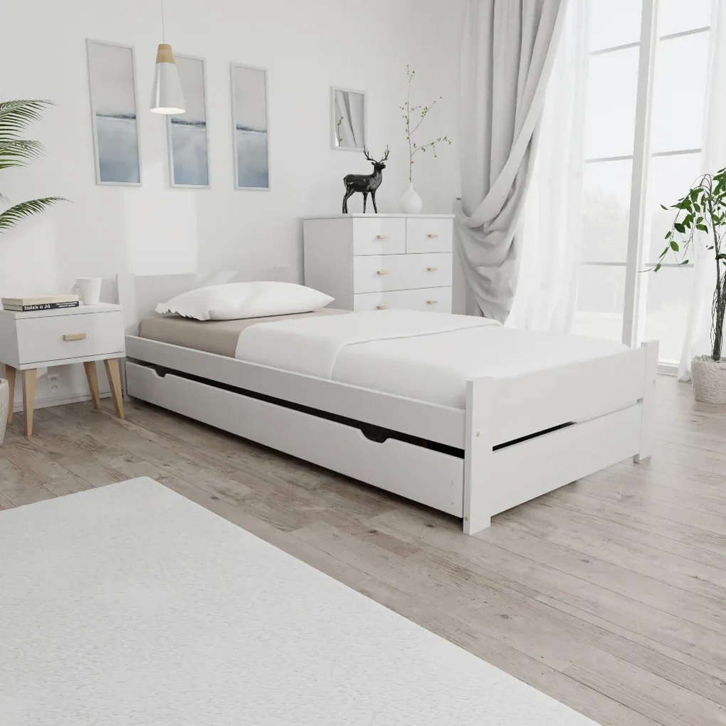 Posteľ IKAROS DOUBLE 90 x 200 cm, biela Rošt: S lamelovým roštom, Matrac: Matrac COCO MAXI 20 cm