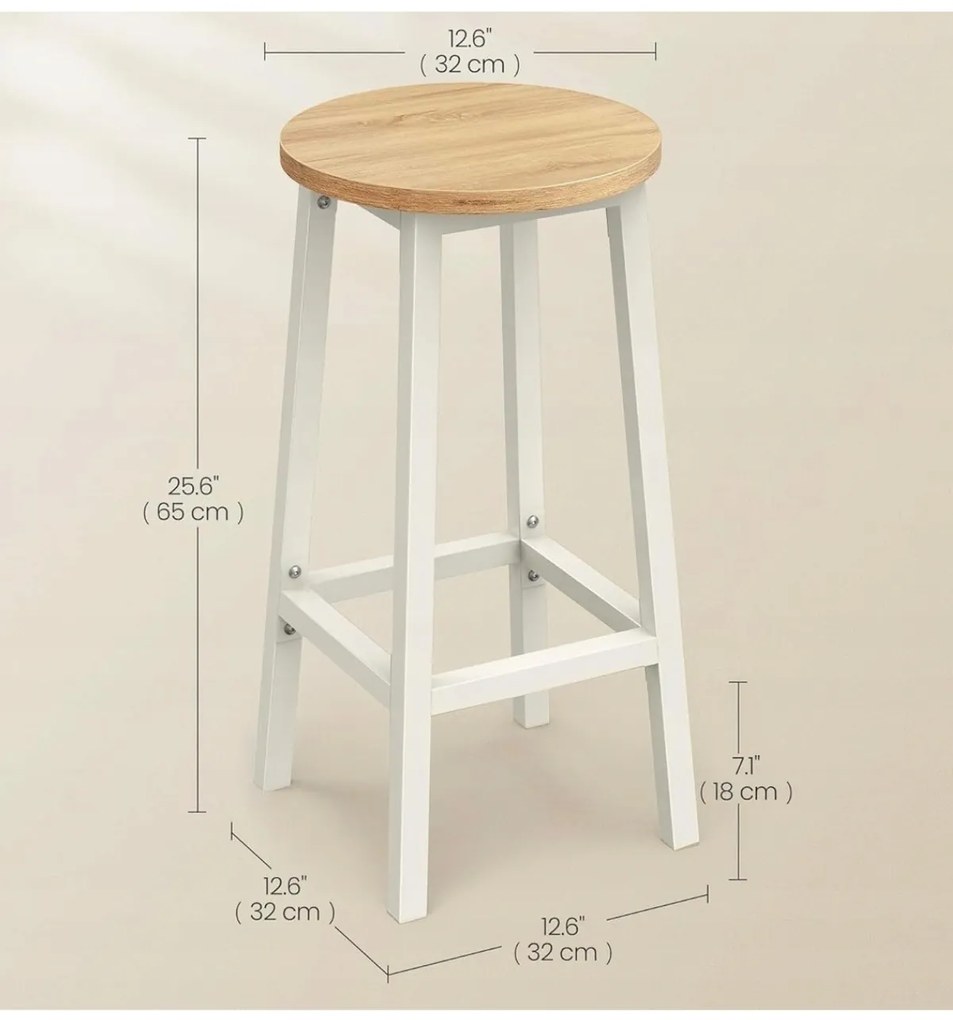 Súprava 2 ks barových stoličiek Vasagle Pure biela/svetlohnedá