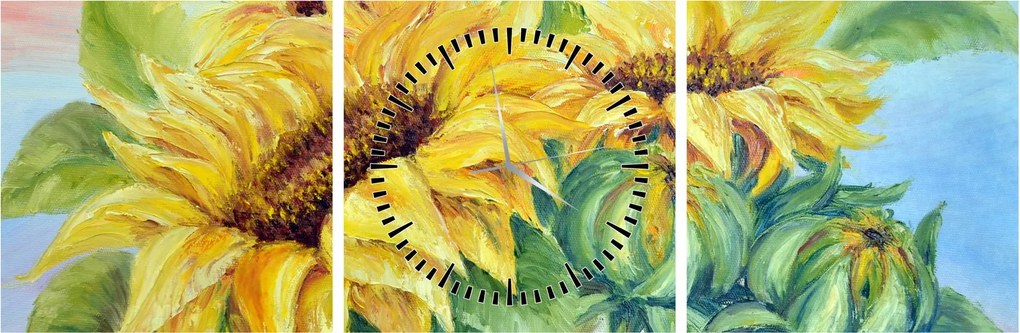 Obraz rozkvitnutých slnečníc (s hodinami) (90x30 cm)