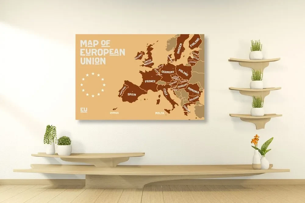 Obraz moderná mapa Európskej únie v hnedom prevedení